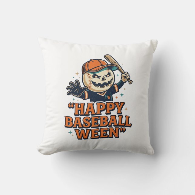 Happy Baseball Ween Vintage Halloween Baseball Des Cushion (Front)