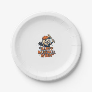 Happy Baseball Ween Vintage Halloween Baseball Des Paper Plate