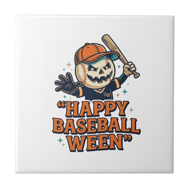 Happy Baseball Ween Vintage Halloween Baseball Des Tile (Front)