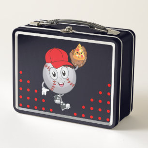 Happy Baseball with Pizza Metal Lunch Box