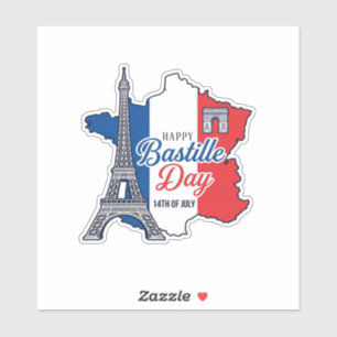 Happy Bastille Day France Map Eiffel Tower Vector_