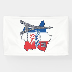 Happy Bastille Day France Map Eiffel Tower Vector_ Banner