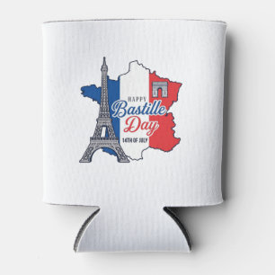 Happy Bastille Day France Map Eiffel Tower Vector_ Can Cooler