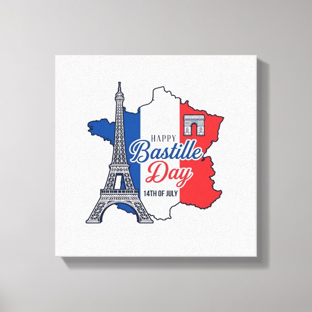 Happy Bastille Day France Map Eiffel Tower Vector_ Canvas Print (Front)