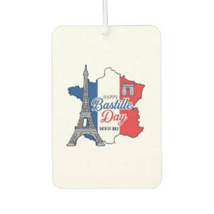 Happy Bastille Day France Map Eiffel Tower Vector_ Car Air Freshener