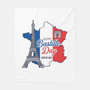 Happy Bastille Day France Map Eiffel Tower Vector_ Fleece Blanket