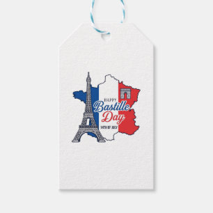 Happy Bastille Day France Map Eiffel Tower Vector_ Gift Tags