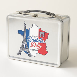 Happy Bastille Day France Map Eiffel Tower Vector_ Metal Lunch Box