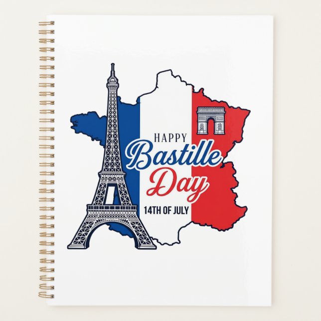 Happy Bastille Day France Map Eiffel Tower Vector_ Planner (Front)