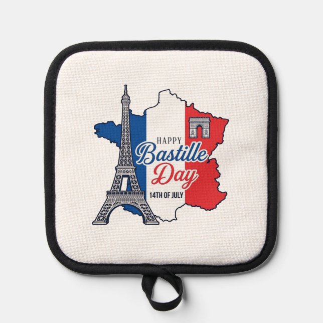 Happy Bastille Day France Map Eiffel Tower Vector_ Pot Holder (Front)