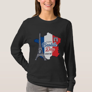 Happy Bastille Day France Map Eiffel Tower Vector_ T-Shirt