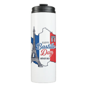 Happy Bastille Day France Map Eiffel Tower Vector_ Thermal Tumbler