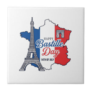 Happy Bastille Day France Map Eiffel Tower Vector_ Tile