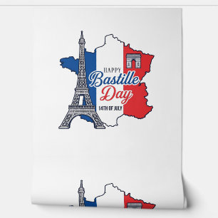 Happy Bastille Day France Map Eiffel Tower Vector_ Wallpaper