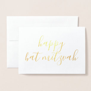 Happy bat mitzvah simple calligraphy Gold Foil Card