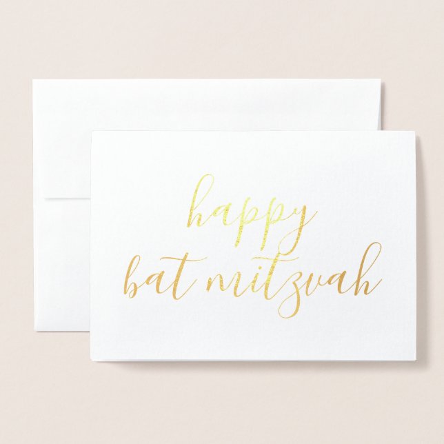 Happy bat mitzvah simple calligraphy Gold Foil Card (Front With Envelope)