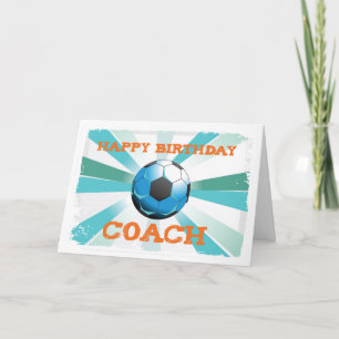 Happy Bday Soccer Coach Orange/Teal/Blue Starburst Card