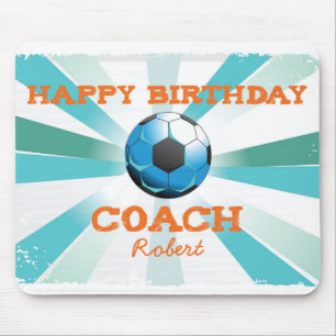 Happy Bday Soccer Coach Orange/Teal/Blue Starburst Mouse Pad