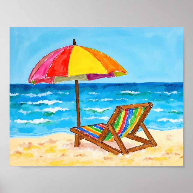 Happy Beach Chair Rainbow Watercolor Poster (Front)