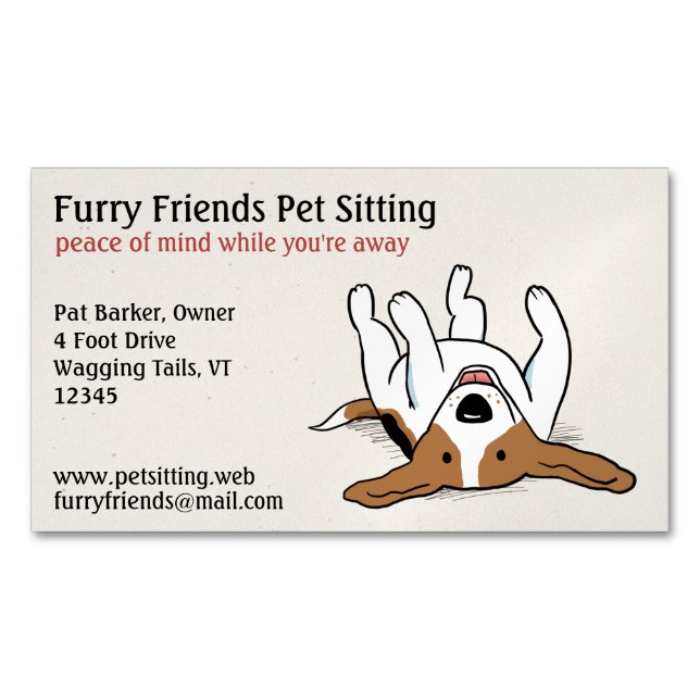 Happy Beagle | Cute Cartoon Dog | Pet Care Magnetic Business Card (Front)