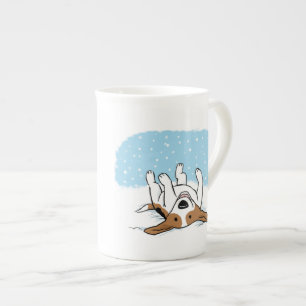 Happy Beagle Enjoying the Winter Snow Cute Holiday Bone China Mug