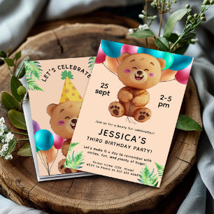 Happy Bear Balloons Birthday Party Invitation