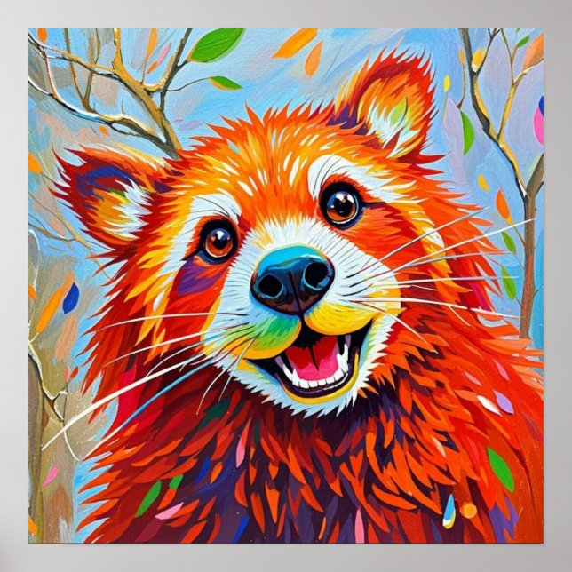 Happy Bear Expressive abstract animal art  Poster (Front)