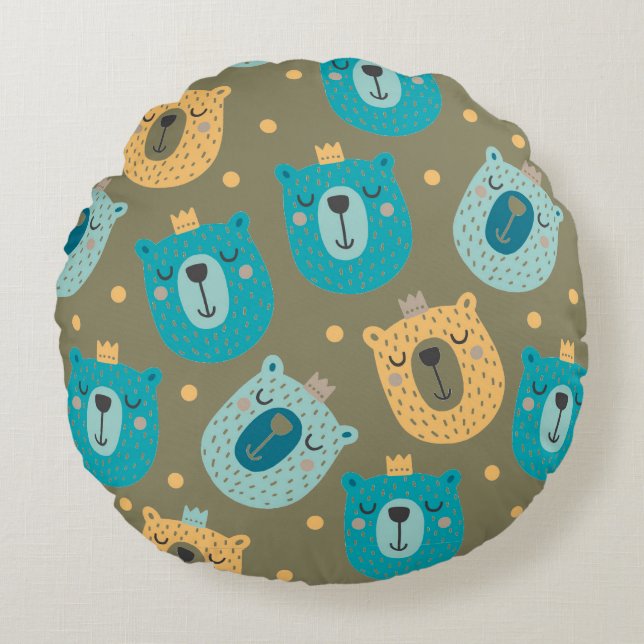 Happy Bear Kings Round Cushion (Front)