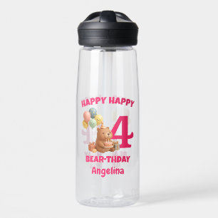 HAPPY BEAR-THDAY Teddy Bear 4th Birthday Water Bottle