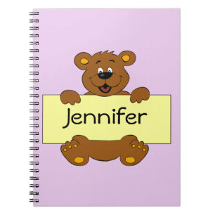 Happy bear with customisable banner cartoon girls spiral notebook