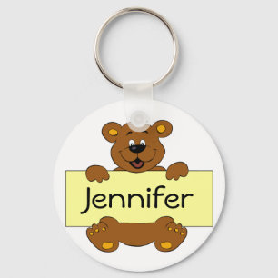 Happy bear with customisable banner cartoon key ring