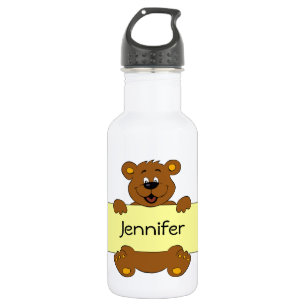 Happy bear with customisable banner cartoon kids 532 ml water bottle