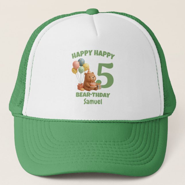Happy BEARthday Custom Capybara 5th Birthday Trucker Hat (Front)