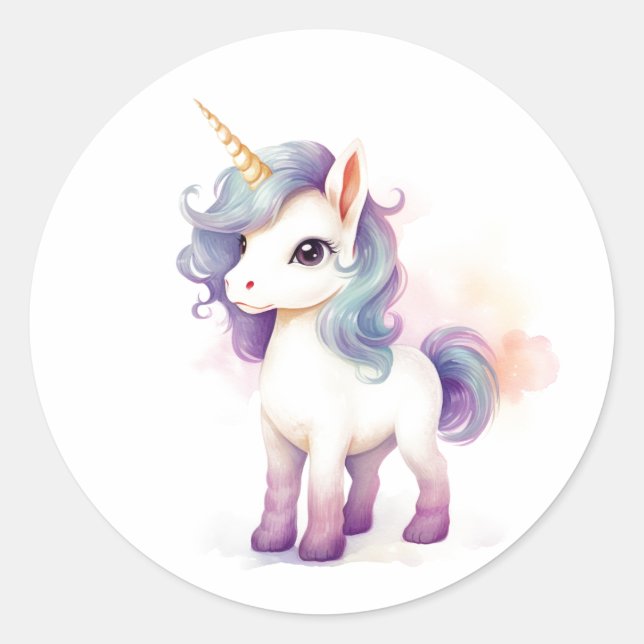 Happy Beautiful Majestic Unicorn  Classic Round Sticker (Front)