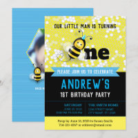 Happy Bee 1st Birthday Invitation with picture