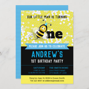 Happy Bee 1st Birthday Invitation with picture