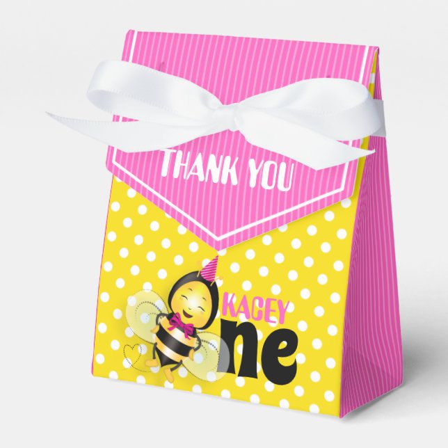 Happy Bee 1st Birthday Party Favour Box for Girl (Front Side)