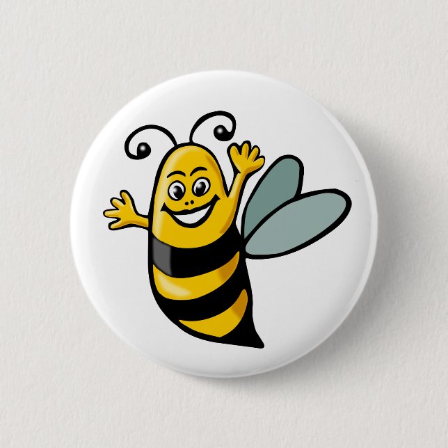Happy Bee 6 Cm Round Badge (Front)