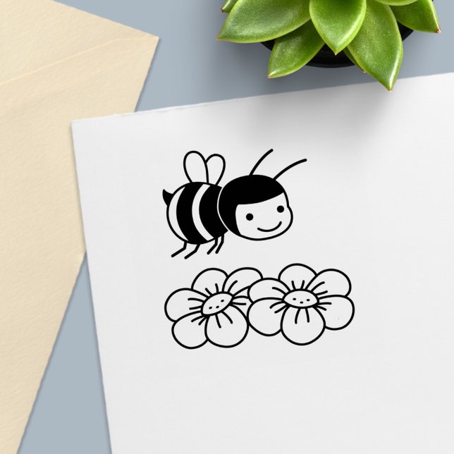 Happy Bee and Flowers Self-inking Stamp (Creator Uploaded)