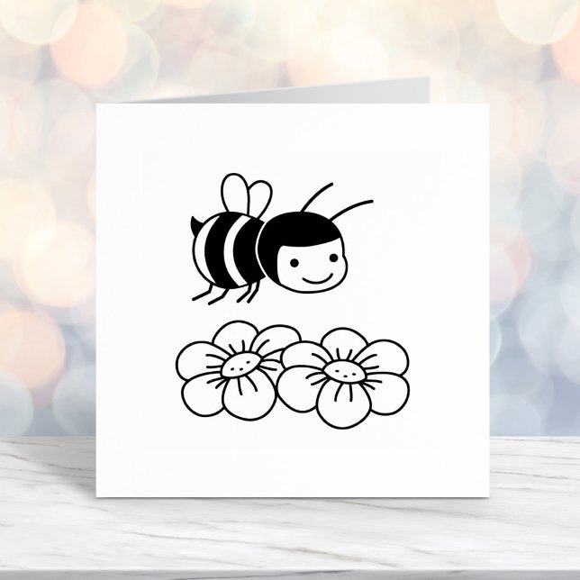 Happy Bee and Flowers Self-inking Stamp (Creator Uploaded)