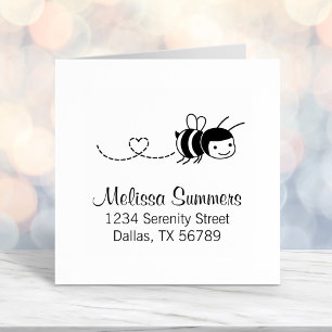 Happy Bee Buzzing Around Address Self-inking Stamp