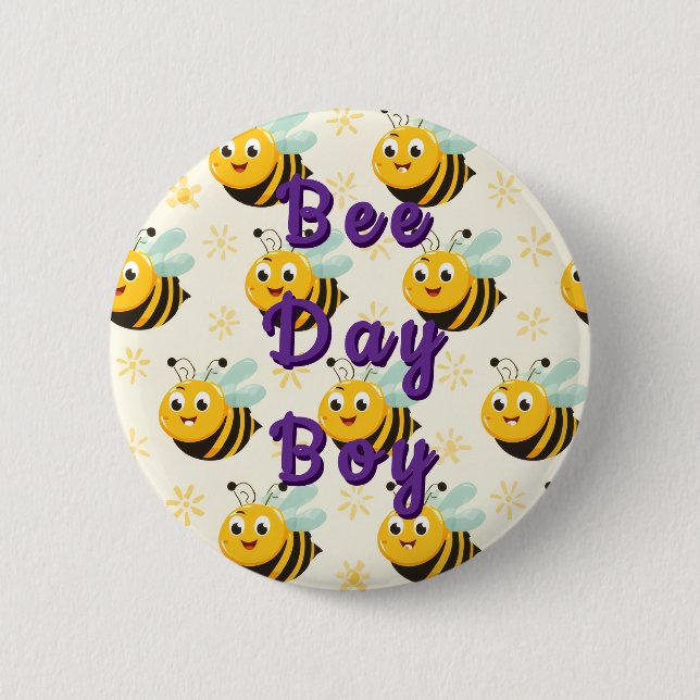 Happy Bee Day Birthday Balloon 6 Cm Round Badge (Front)