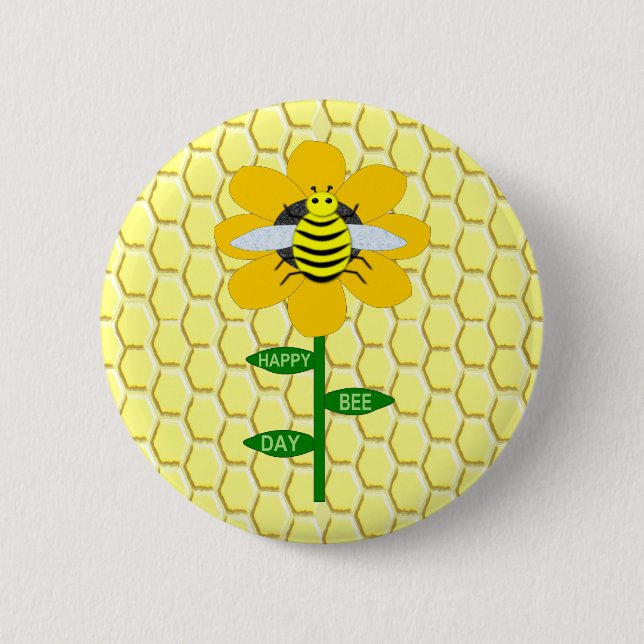 Happy Bee Day Birthday Bumblebee 6 Cm Round Badge (Front)
