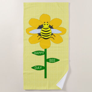 Happy Bee Day Birthday Bumblebee Beach Towel