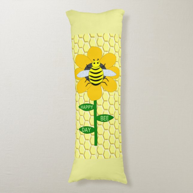 Happy Bee Day Birthday Bumblebee Body Cushion (Front Vertical)