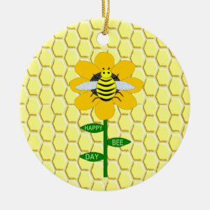 Happy Bee Day Birthday Bumblebee Ceramic Tree Decoration