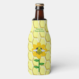 Happy Bee Day Birthday Bumblebee Custom Bottle Cooler