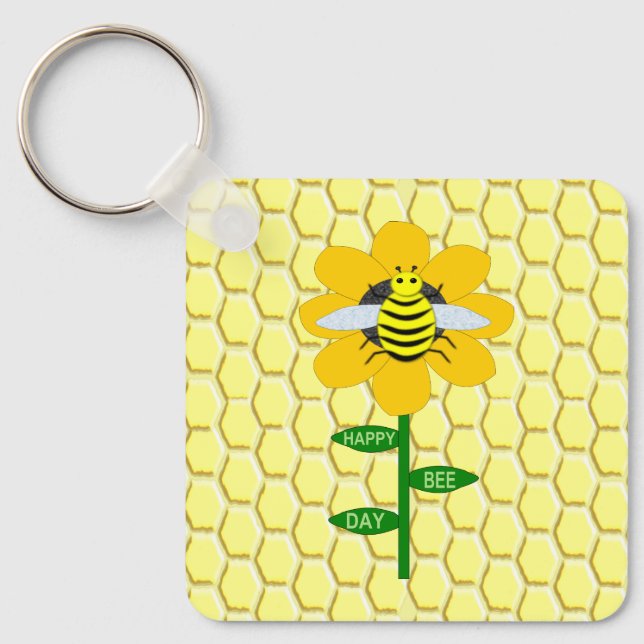 Happy Bee Day Birthday Bumblebee Custom Key Ring (Front)
