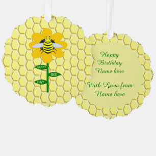 Happy Bee Day Birthday Bumblebee Custom Tree Decoration Card