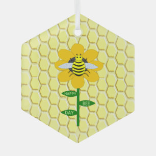 Happy Bee Day Birthday Bumblebee Glass Tree Decoration